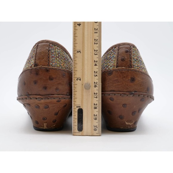 PF Flyers Pumps Womens 8 Low Wedge Brown Fabric Uppers Quill Leather Slip On - Picture 10 of 12